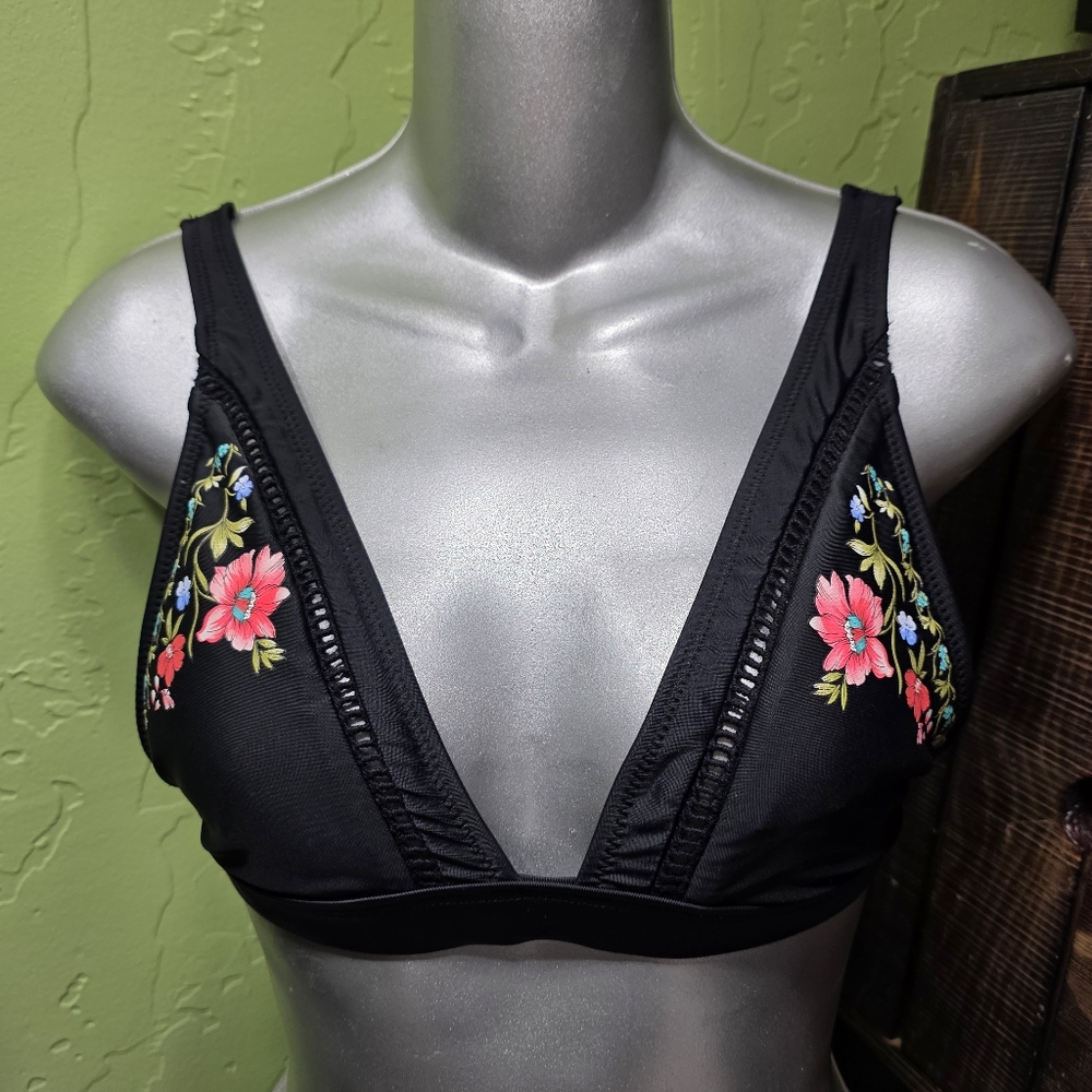 Body Glove Black Flower Adjustable Bikini Top Only Small